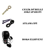 Desfabe Boxing Star 120x32 Cm Zincirli Boks Kum Torbası Siyah+Askı Aparatı+Boks Eldiveni+Atlama İpi - 2