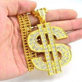 Thug Life Hip Hop Rap Gangster Büyük Dolar Kolye Zinciri - 1