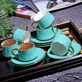 Kosova New Bone Parlak Tiffany Blue 6lı Fincan Takımı 120 cc FIN-532 - 1