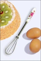 Ramdet Mini Porselen Saplı Kahve Çırpıcı  Süt Yumurta Çırpıcı 20 cm Desenli Küçük Karıştırıcı - 1