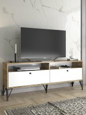 Woodn Love Astreo 160 Cm Metal Ayaklı Tv Ünitesi - Atlantik Çam - Beyaz / Siyah - 1