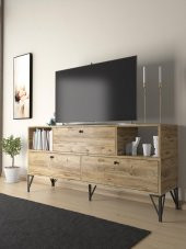 Woodn Love Mia 160 Cm Metal Ayaklı Tv Ünitesi - Konsol - Atlantik Çam / Siyah - 1