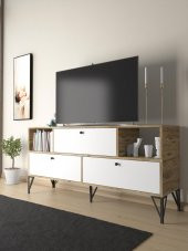 Woodn Love Mia 160 Cm Metal Ayaklı Tv Ünitesi - Konsol - Atlantik Çam - Beyaz / Siyah - 1