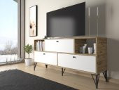 Woodn Love Mia 160 Cm Metal Ayaklı Tv Ünitesi - Konsol - Atlantik Çam - Beyaz / Siyah - 3