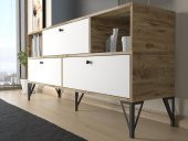 Woodn Love Mia 160 Cm Metal Ayaklı Tv Ünitesi - Konsol - Atlantik Çam - Beyaz / Siyah - 4