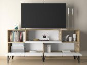 Woodn Love Mia 160 Cm Metal Ayaklı Tv Ünitesi - Konsol - Atlantik Çam - Beyaz / Siyah - 5