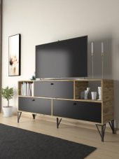 Woodn Love Mia 160 Cm Metal Ayaklı Tv Ünitesi - Konsol - Atlantik Çam - Siyah / Siyah - 1