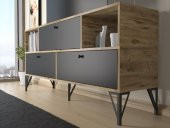 Woodn Love Mia 160 Cm Metal Ayaklı Tv Ünitesi - Konsol - Atlantik Çam - Siyah / Siyah - 4
