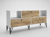 Woodn Love Mia 160 Cm Metal Ayaklı Tv Ünitesi - Konsol - Beyaz - Atlantik Çam / Siyah - 2