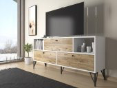 Woodn Love Mia 160 Cm Metal Ayaklı Tv Ünitesi - Konsol - Beyaz - Atlantik Çam / Siyah - 3