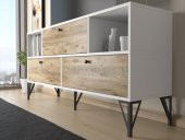Woodn Love Mia 160 Cm Metal Ayaklı Tv Ünitesi - Konsol - Beyaz - Atlantik Çam / Siyah - 4