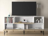 Woodn Love Mia 160 Cm Metal Ayaklı Tv Ünitesi - Konsol - Beyaz - Atlantik Çam / Siyah - 5