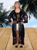 Taş Baskılı Uzun Pareo & Kimono - Siyah Turuncu Standart - 1