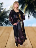 Taş Baskılı Uzun Pareo & Kimono - Siyah Turuncu Standart - 3