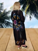 Taş Baskılı Uzun Pareo & Kimono - Siyah Açık Mavi Standart - 6
