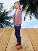 Likralı Tül Ve Taş Detaylı Bluz - Pembe Renk - M/XL Beden - 3