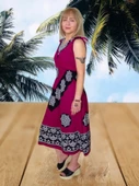 Pembe Baskılı Elbise - Koyu Pembe Standart - 2