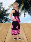 Şilebezi Taş Baskılı Elbise - Siyah Pembe Standart - 6