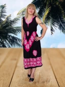 Şilebezi Taş Baskılı Elbise - Siyah Pembe Standart - 1