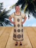 Ekru Renkli Kısa Kol Uzun Elbise - 1