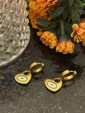 Aksesuar Çarşısı Çelik Mineli Nazar Boncuklu Kalp Küpe thumbnail 5