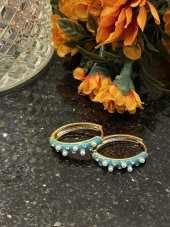 Aksesuar Çarşısı Çelik Mavi Mineli İncili Zirkon Taşlı Küpe thumbnail 7