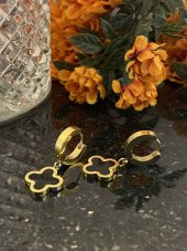 Aksesuar Çarşısı Çelik Siyah Sedefli Yonca Küpe thumbnail 9