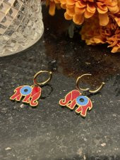 Aksesuar Çarşısı Çelik Kırmızı MineLİ Fil Tasarımlı Küpe thumbnail 3