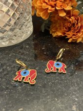 Aksesuar Çarşısı Çelik Kırmızı MineLİ Fil Tasarımlı Küpe thumbnail 4