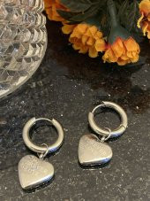 Aksesuar Çarşısı Çelik Silver Sallantılı Kalp Küpe thumbnail 5