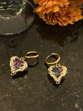Aksesuar Çarşısı Çelik Mor Kristal Taşlı Kalp Küpe thumbnail 5