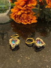 Aksesuar Çarşısı Çelik Mor Kristal Taşlı Kalp Küpe thumbnail 6