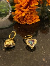 Aksesuar Çarşısı Çelik Mor Kristal Taşlı Kalp Küpe thumbnail 8