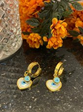 Aksesuar Çarşısı Çelik Sedefli Kalp tasarımlı Göz Küpe thumbnail 1