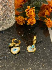 Aksesuar Çarşısı Çelik Sedefli Kalp tasarımlı Göz Küpe thumbnail 4