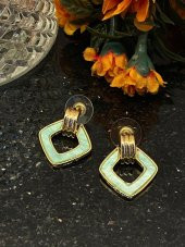 Aksesuar Çarşısı Çelik Yeşil Kare Sallantılı Küpe thumbnail 1