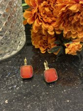 Aksesuar Çarşısı Çelik Kare Kesim Kırmızı Taşlı Küpe thumbnail 7