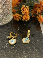 Aksesuar Çarşısı Çelik Sedefli Kalp tasarımlı Göz Küpe thumbnail 7