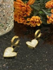 Aksesuar Çarşısı Çelik Sedefli Kalp Küpe thumbnail 9