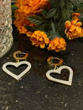 Aksesuar Çarşısı Çelik İnce Zirkon Taşlı Kalp Tasarımlı Küpe thumbnail 6