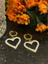 Aksesuar Çarşısı Çelik İnce Zirkon Taşlı Kalp Tasarımlı Küpe thumbnail 8