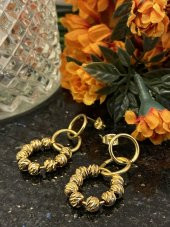 Aksesuar Çarşısı Çelik Dorika Toplu Sallantılı Gold Küpe thumbnail 2