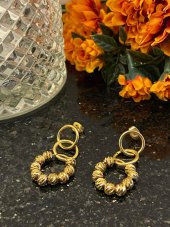 Aksesuar Çarşısı Çelik Dorika Toplu Sallantılı Gold Küpe thumbnail 4