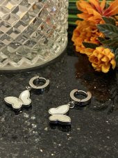 Aksesuar Çarşısı Çelik Sedefli Sallantılı Kelebek Küpe thumbnail 3