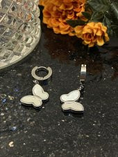 Aksesuar Çarşısı Çelik Sedefli Sallantılı Kelebek Küpe thumbnail 5