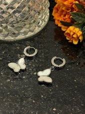 Aksesuar Çarşısı Çelik Sedefli Sallantılı Kelebek Küpe thumbnail 10