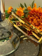 Aksesuar Çarşısı Çelik Özel Tasarım Kırmızı Yonca Zirkon Taşlı Kelepçe Bileklil thumbnail 5