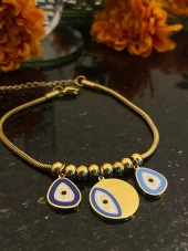 Aksesuar Çarşısı Çelik İtalyan Zincir Göz ve Nazar Boncuk Tasarımlı Mineli Bileklik thumbnail 1