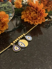 Aksesuar Çarşısı Çelik İtalyan Zincir Göz ve Nazar Boncuk Tasarımlı Mineli Bileklik thumbnail 3