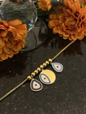 Aksesuar Çarşısı Çelik İtalyan Zincir Göz ve Nazar Boncuk Tasarımlı Mineli Bileklik thumbnail 5